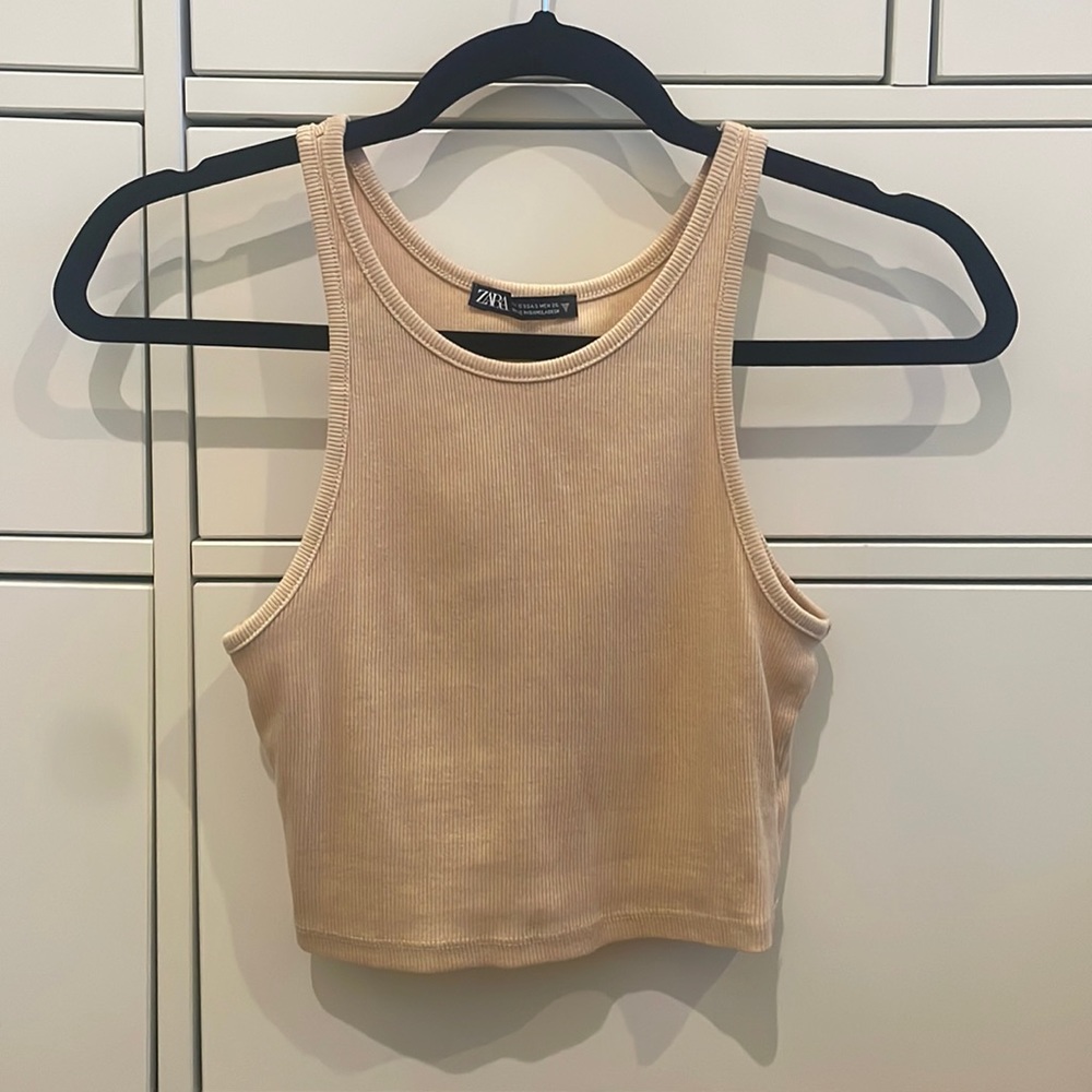 tan zara ribbed tank